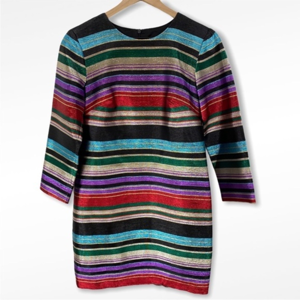 TRINA TURK Multicolored Metallic Striped Dress - Size 4